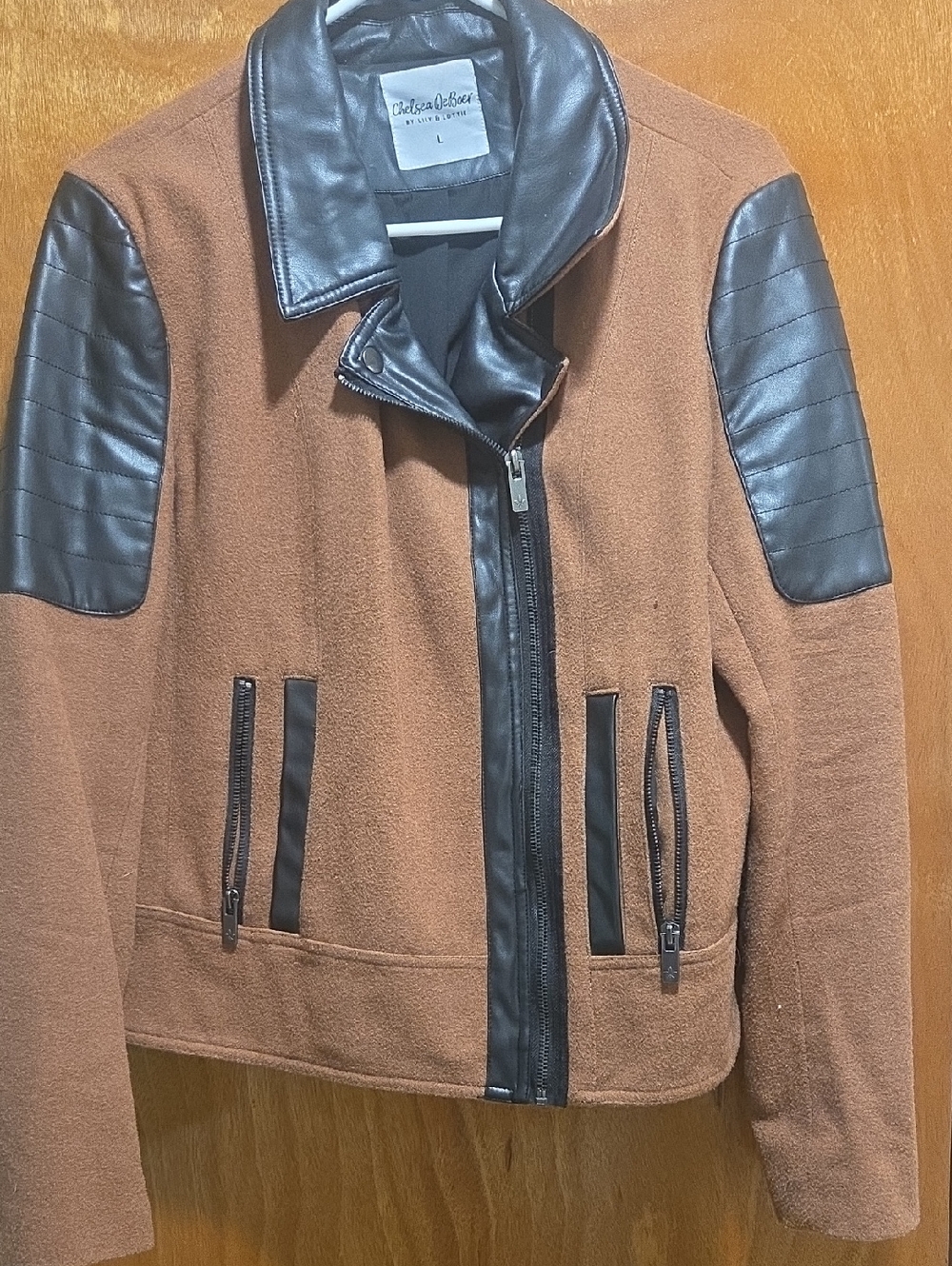 Chelsea Deboer Brown Wool Jacket with Black Leather Trim